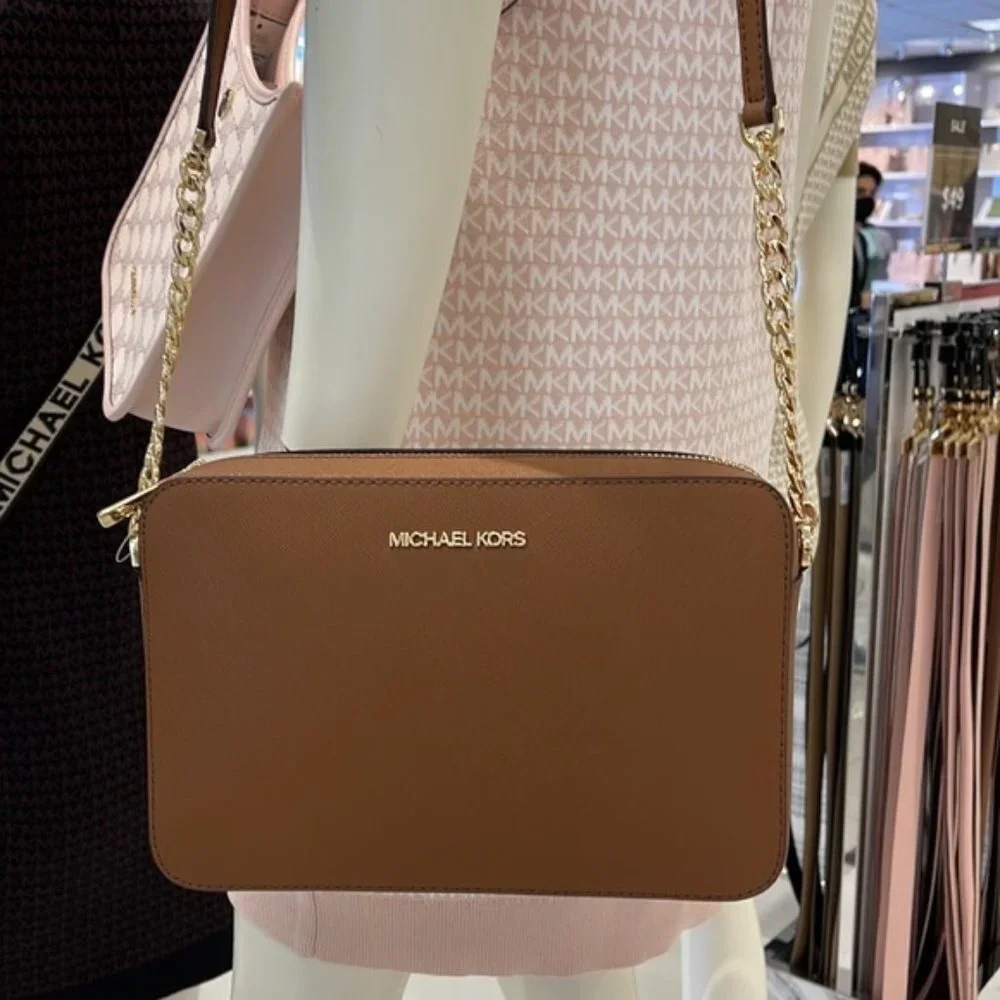 Michael Kors Jet Set Item Large East West Zip Crossbody Leather Luggage